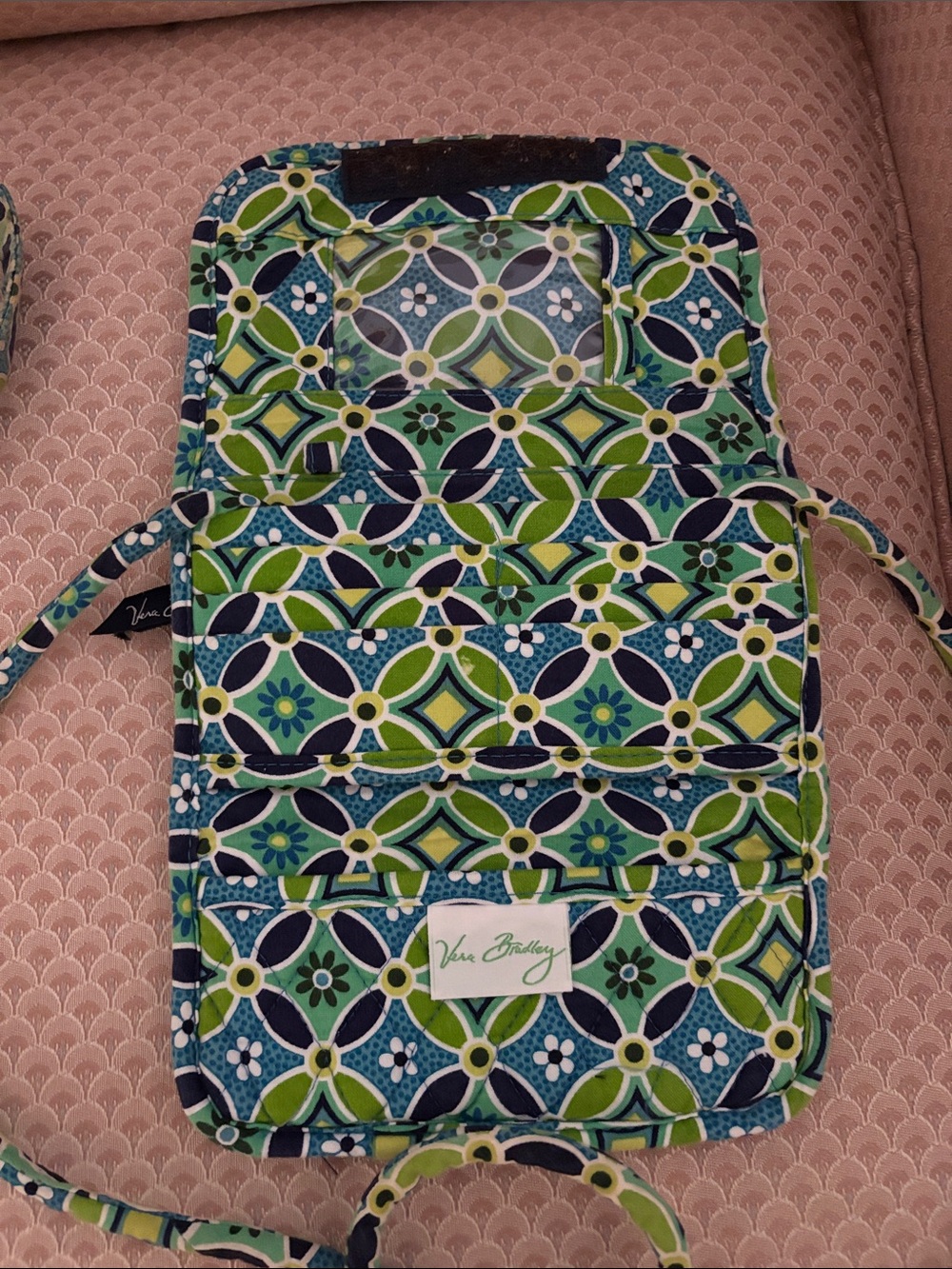 Vera Bradley Green and Navy Floral Geometric Quilted Crossbody - Picture 6 of 6